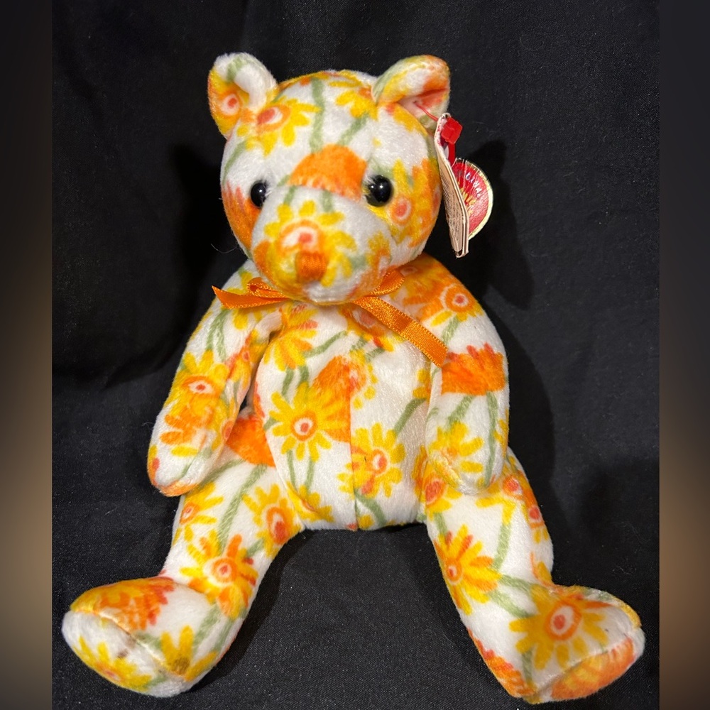 Ty Shasta Beanie Baby bear. 7” spring floral design